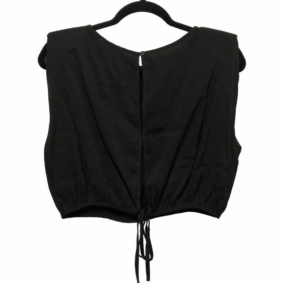 NEW Sans Souci Solid Black Round Neck Back Slits Sleeveless Top M - Picture 2 of 8